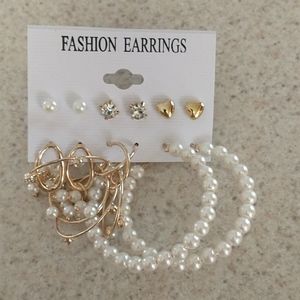 Faux Pearl & Crystal Earrings in Gold